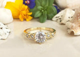 1.2ct Engagement Ring Emerald Cut Diamond Accents Solitaire 14k Yellow Gold Over