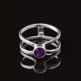 0.3ct Engagement Ring Round Cut Purple Amethyst Split Shank 14k WhiteGold Finish