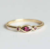 1ct Marquise Cut Pink Ruby Engagement Ring 14k Yellow Gold Finish Trilogy