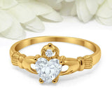 1.1ct Heart Cut Diamond Engagement Ring Claddagh Irish 14k Yellow Gold Finish