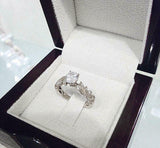 2ct Round Cut Diamond Floral Leaf Solitaire with Accent Ring 14k White Gold Over