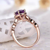 1.5ct Oval Cut Purple Amethyst Engagement Ring Diamond Halo 14k Rose Gold Finish