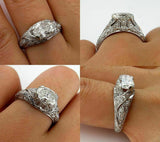 3.5ct Oval Diamond Intricate Filigree Antique Vintage Ring 14K White Gold Over