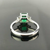 2.6ct Green Emerald Cut Engagement Ring Diamond Trilogy 14k White Gold Finish