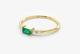 0.5ct Baguette Cut Green Emerald Petite Minimalist Ring 14k Yellow Gold Finish