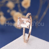 2ct Emerald Cut Simulated Peach Morganite Hidden Halo Ring 14k Rose Gold Plated