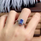 2.2ct Engagement Ring Emerald Cut Blue Tanzanite Cluster Halo 14k WhiteGold Over