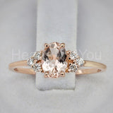 1ct Oval Cut Simulated Peach Morganite Round Petite Ring 14k Yellow Gold Plated