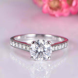 1.7ct Round Cut Diamond Engagement Ring Accents Solitaire 14k White Gold Finish