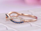 1ct Round Cut Blue Sapphire Wedding Band Ring Half Eternity 14k Rose Gold Finish