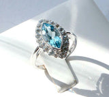 1.7ct Marquise Blue Aquamarine Engagement Ring Milgrain Halo 14k White Gold Over