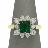2.5ct Asscher Cut Green Emerald Diamond Floral Halo Ring 14K Dual Tone Gold Over