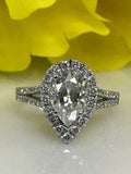 2.1ct Pear Cut Diamond Halo Split Shank Engagement Ring 14k White Gold Finish