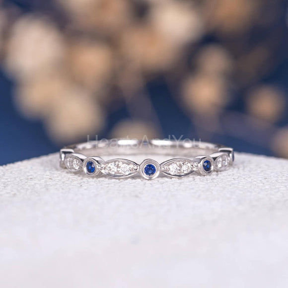 0.12ct Round Cut Simulated Sapphire Anniversary Wed Band 14k White Gold Plated