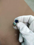 2ct Engagement Ring Oval Cut Blue Sapphire Solitaire Wide 14k White Gold Finish