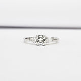 Pear Accents Trilogy Engagement Ring 0.6ct Round Cut Diamond 14k White Gold Over