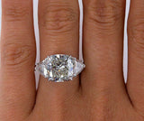 5.5ct Cushion Cut Diamond Engagement Ring 18K White Gold Finish Trillion Accents
