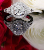 2.5ct Round Cut VVS1 Diamond Halo Milgrain Engagement Ring 14k White Gold Finish