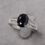 2.4ct Engagement Ring Oval Cut Black Diamond Split Shank 14k White Gold Finish