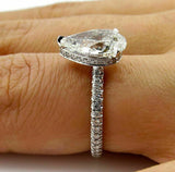4.5ct Pear Diamond Hidden Halo Solitaire Ring 14K White Gold Over Round Accent