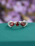 2.2ct Round Cut Red Garnet Engagement Ring 14k White Gold Finish Unique Trilogy
