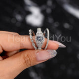 2.2ct Round Cut Moissanite Milgrain Split Halo Trio Set 14k White Gold Plated