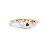 1ct Engagement Ring Round Cut Blue Sapphire Flower Design 14k Rose Gold Finish