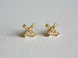 0.6ct Round Cut VVS1D Diamond Cross Design Stud Earrings 14k Yellow Gold Finish