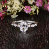 Solitaire with Accent Engagement Ring 1.5ct Oval Cut Diamond 14k White Gold Over
