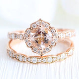 1ct Cushion Cut Simulated Morganite Floral Engagement Ring 14k Rose Gold Plated