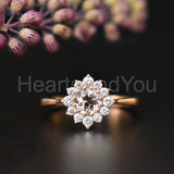 2ct Round Cut Simulated Morganite Cluster Engagement Ring 14K Rose Gold Plated