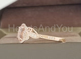 1ct Oval Cut Simulated Peach Morganite Floral Leaf Halo Ring 14k RoseGold Plated