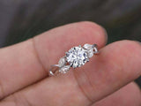 1.2ct Round Cut Diamond Engagement Ring Floral Leaf Design 14k White Gold Finish