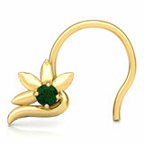 0.2ct Round Cut Green Emerald Floral Twist Nose Pin Piercing 14k YellowGold Over