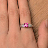 2.4ct Princess Cut Pink Ruby Solitaire with Accent Ring 14k White Gold Finish