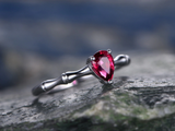 0.3ct Pear Cut Pink Ruby Engagement Ring Bamboo Design 14k White Gold Finish