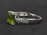 1.7ct Asscher Cut Peridot Diamond Accents Solitaire Ring 14k White Gold Finish