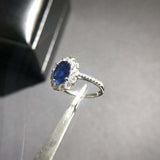 2.34ct Oval Cut Blue Sapphire Floral Halo Engagement Ring 14k White Gold Finish