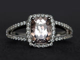 2.8ct Engagement Ring Cushion Cut Peach Morganite Split Shank 14k WhiteGold Over