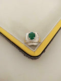2.6ct Engagement Ring Oval Cut Green Emerald Wide Halo 14k White Gold Finish