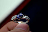 2.25ct Engagement Ring Round Cut Blue Tanzanite Swirl Twist 14k White Gold Over