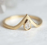 0.8ct Pear Cut VVS1D Diamond Wedding Band 14k Yellow Gold Finish Curved V Shaped