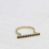 1ct Engagement Ring Round Cut Black Diamond Horizontal Bar 14k YellowGold Finish