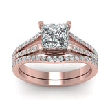 1ct Princess Diamond Split Shank Bridal Set Engagement Ring 14k Rose Gold Finish