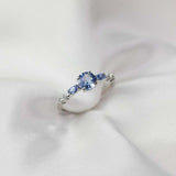 0.7ct Round Cut Blue Sapphire Engagement Ring Minimalist 14k White Gold Finish