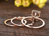 2ct Emerald Cut Morganite Trio Bridal Set Engagement Ring 14k Rose Gold Finish