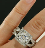 2.5ct Round Cut Diamond Unique Split Band Engagement Ring 14k White Gold Finish