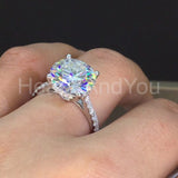 2.2ct Round Cut Moissanite Hidden Halo Engagement Ring 14k White Gold Plated