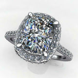 Double Halo Engagement Ring 2.4ct Cushion Cut VVS1 Diamond 14k White Gold Finish