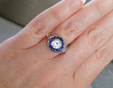 2Ct Round Cut Diamond Blue Sapphire Halo Engagement Ring 18K White Gold Finish
